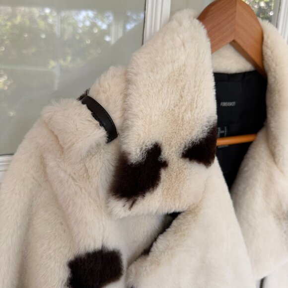 Minky Faux Fur Cow Print Moto Jacket - Picture 4 of 9